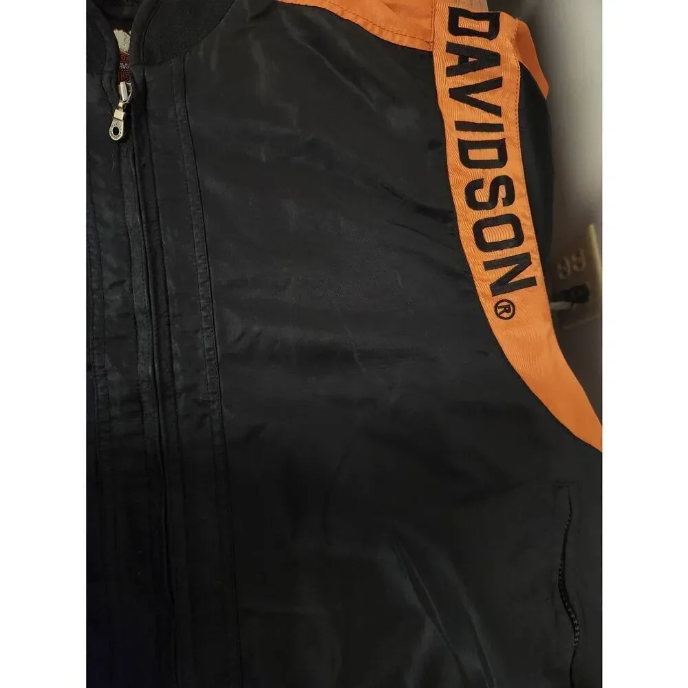 Harley-Davidson Vintage Black Orange Riding Jacket Bar Shield Logo Aviator Large